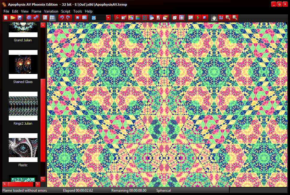 A window with various generated geometric shapes (fractals) on display.