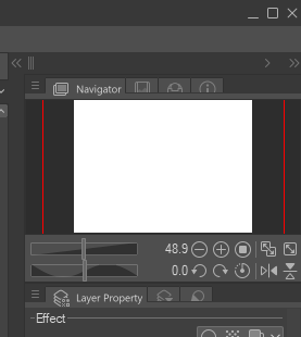 The upper-right corner of a window display a panel labelled "Navigator." At its top, a few text symbol-like icon buttons can be seen, >.