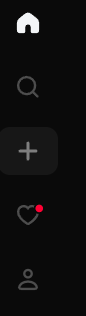 Five icons stacked vertically: a home, a magnifying glass, a plus, a heart (with a red dot on its top-right corner), and a person.