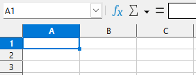 A spreadsheet with the cell of the column A, row 1 selected. The text "A1" seen in a text box above the spreadsheet.