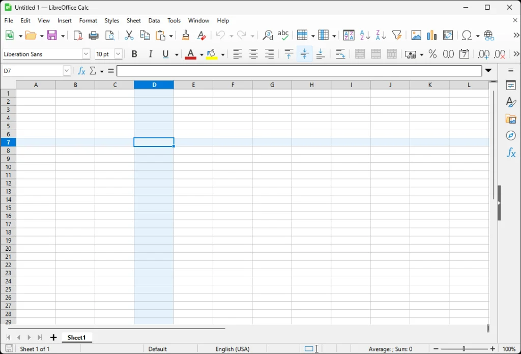 A screenshot of a LibreOffice Calc window. In it, a spreadsheet has a cell active, the cells in the same row and column being highlighted in blue.