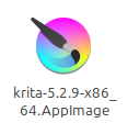 A file's icon of the Krita application, under it the filename: krita-5.2.9-x86_64.AppImage.